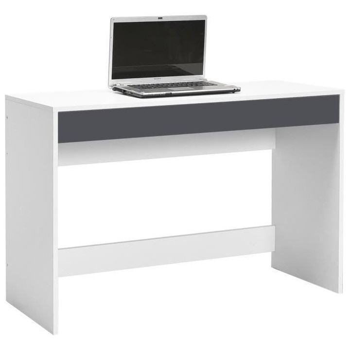 Bureau droit COMPO 2 tiroirs - Blanc et gris - L 110 x P 45 x H 74,6 c