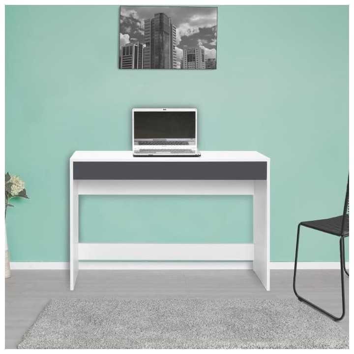 Bureau droit COMPO 2 tiroirs - Blanc et gris - L 110 x P 45 x H 74,6 c