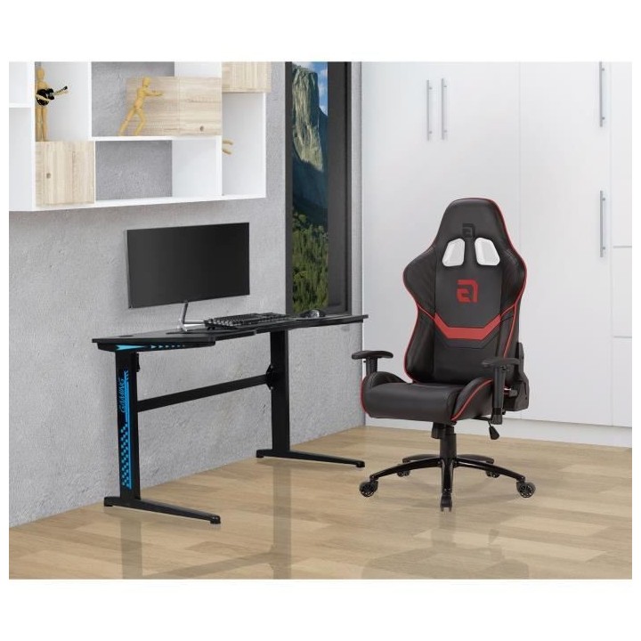 Bureau de gaming droit en métal noir - L 120 x P 60 x H 83 cm - Eclai