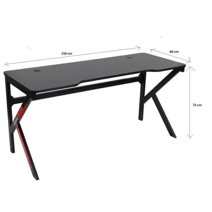 Bureau gaming ALPHA - Métal - Noir - L 150 x P 60 x H 72 cm