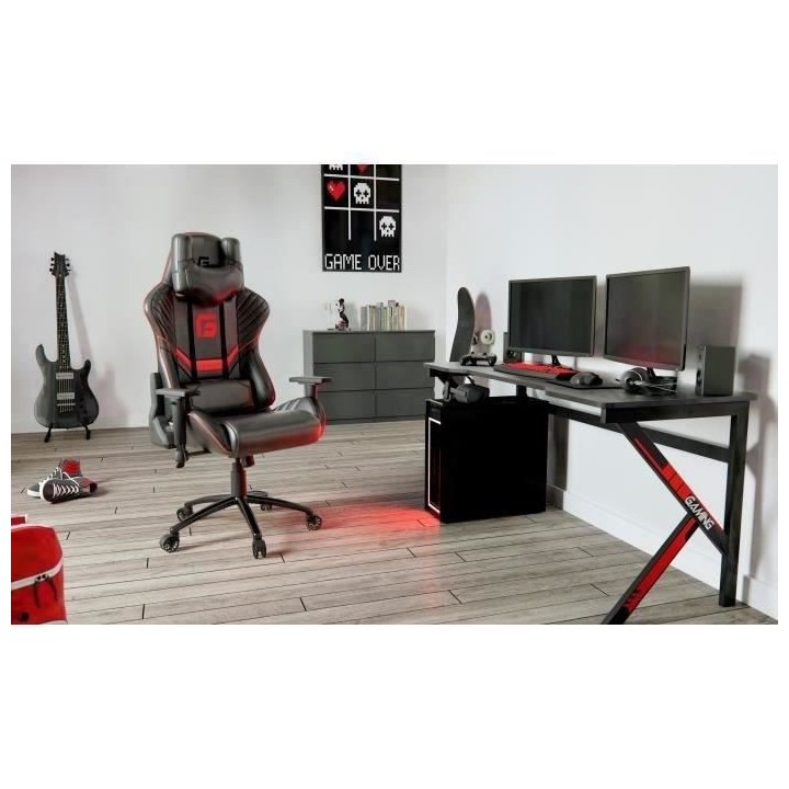 Bureau gaming ALPHA - Métal - Noir - L 150 x P 60 x H 72 cm