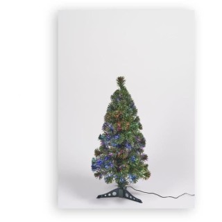 Sapin vert de Noël en PVC - H 80 cm - Fibre optique multicolore - 24