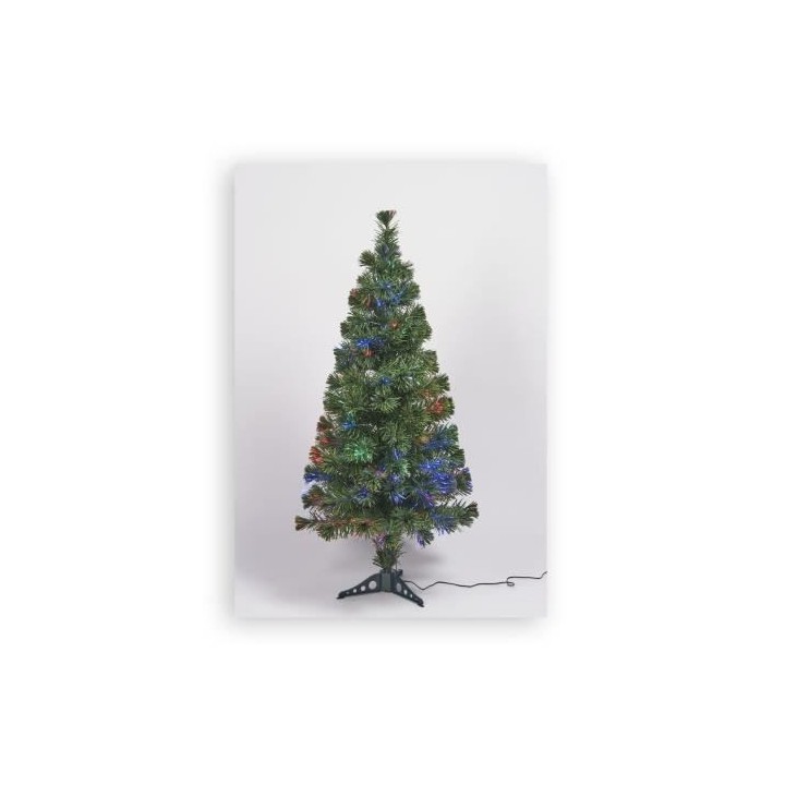 Sapin vert de Noël en PVC - H 150 cm - Fibre optique multicolore - 24