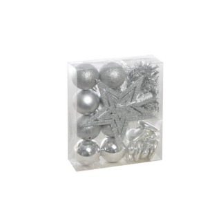 Set de 18 déco sapins - Argent avec boule - Ø 6 cm