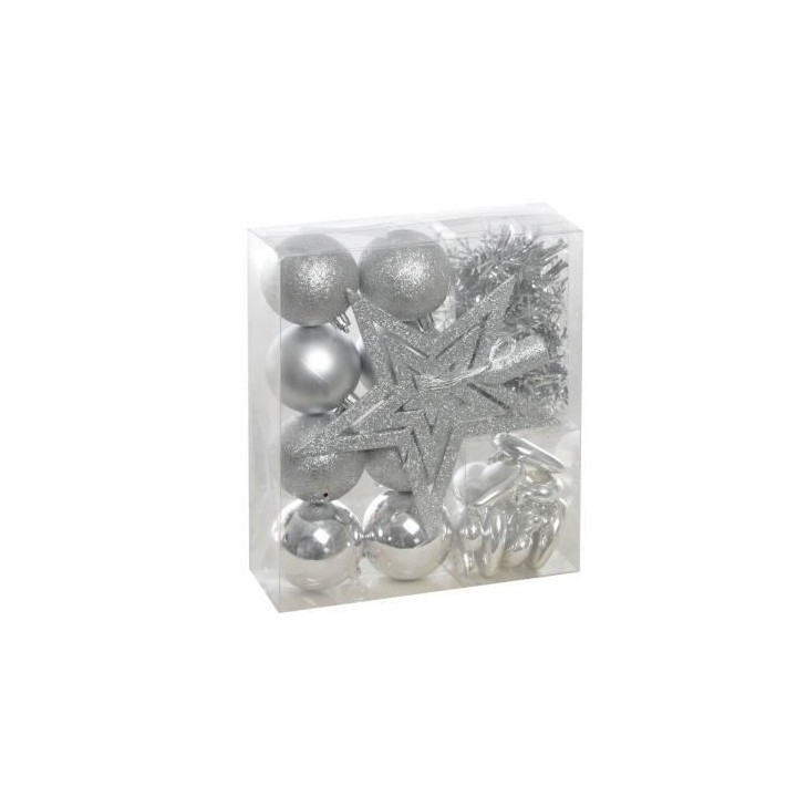 Set de 18 déco sapins - Argent avec boule - Ø 6 cm