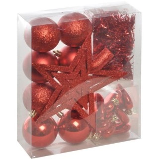 Set de 18 déco sapins - Rouge avec boule - Ø 6 cm