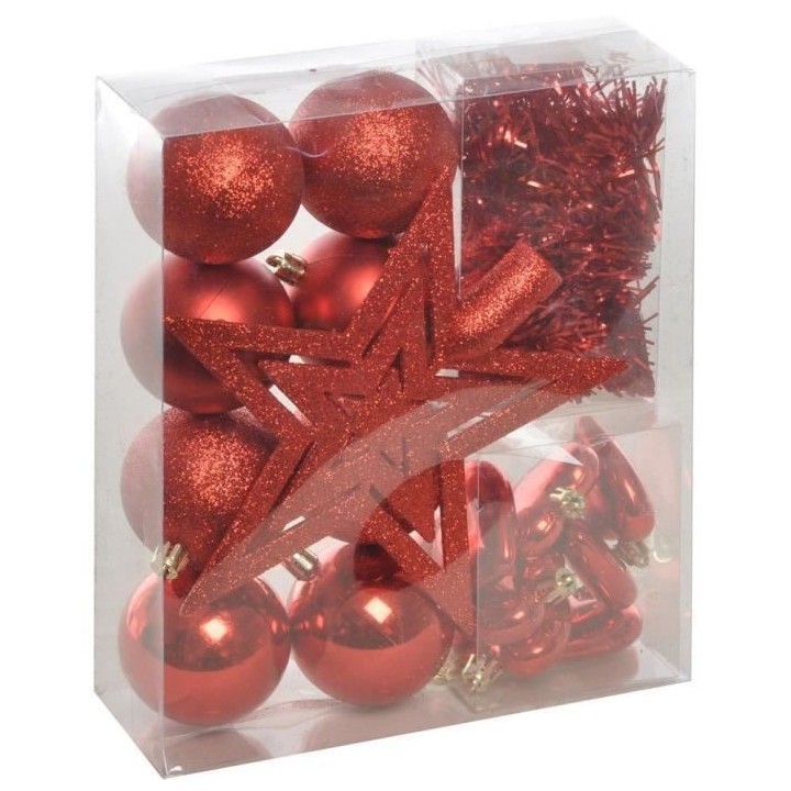 Set de 18 déco sapins - Rouge avec boule - Ø 6 cm