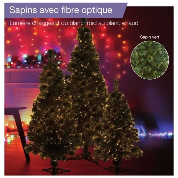Sapin vert de Noël en PVC - H 180 cm - Fibre optique blanc chaud a bl