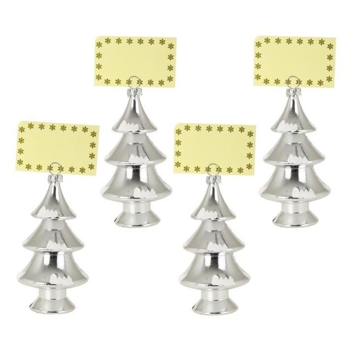 Décoration de Noël : Set de 4 porte-noms sapin - H 15 cm - Argent