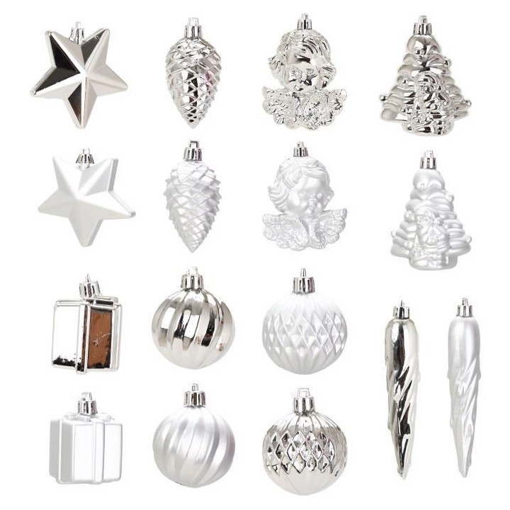 Kit de 16 décorations de Noël PVC - Ø 5 8 cm - Argent