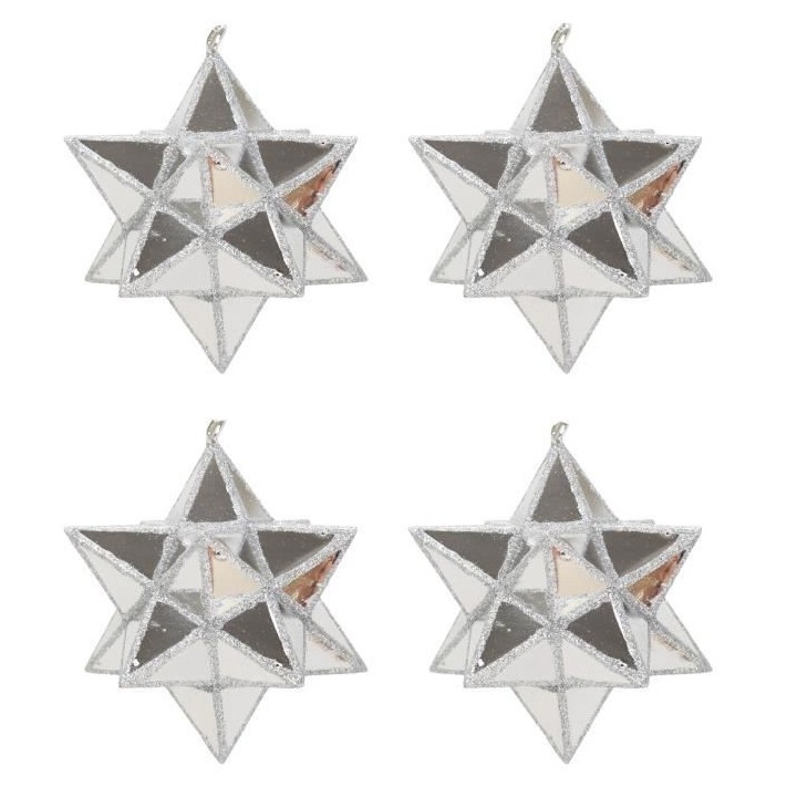 Lot de 4 Etoiles de Noël en PVC Argenté 7 cm