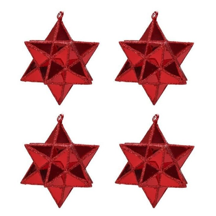 Lot de 4 Etoiles de Noël en PVC Rouge 7 cm