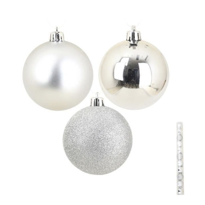 Lot de 11 Boules de Noël en Plastique Argenté 5 cm