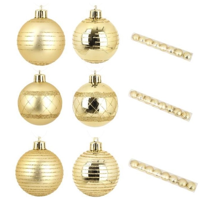 Lot de 8 Boules de Noël en Plastique Doré 6 cm