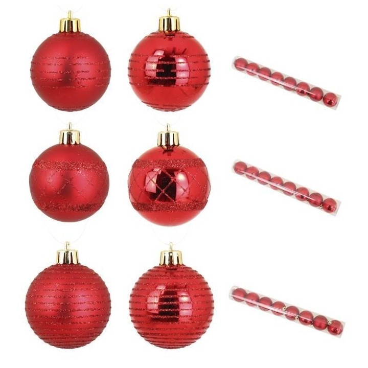 Lot de 8 Boules de Noël en Plastique Rouge 6 cm