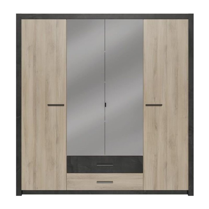 Armoire - Décor Chene Kronberg - 4 portes et 2 tiroirs - Chambre - L 198 x H 203,1 x 56,6 cm - COLORADO