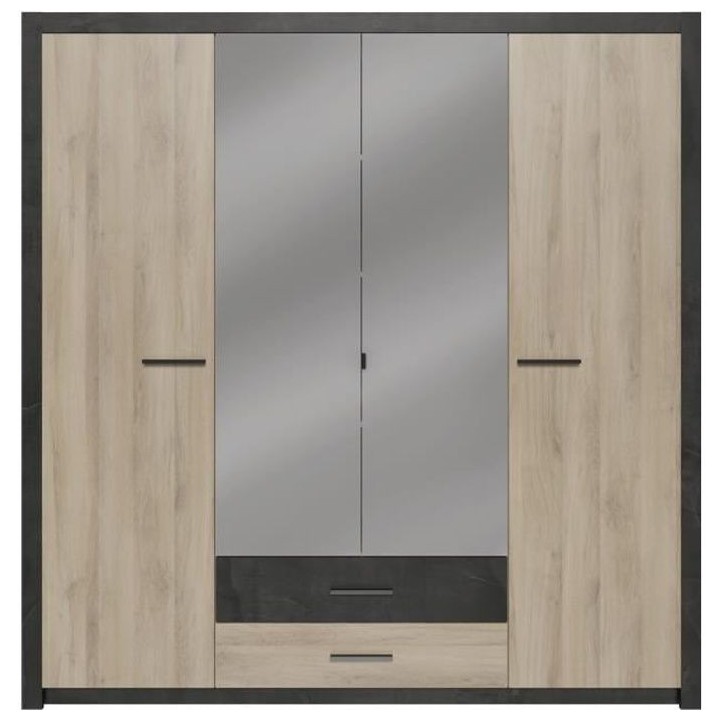 Armoire - Décor Chene Kronberg - 4 portes et 2 tiroirs - Chambre - L