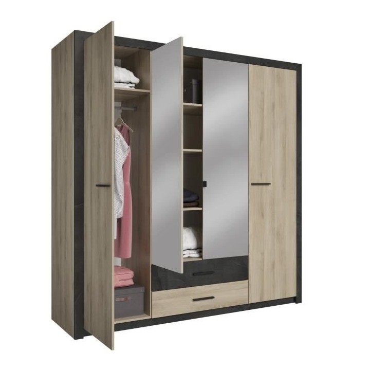 Armoire - Décor Chene Kronberg - 4 portes et 2 tiroirs - Chambre - L