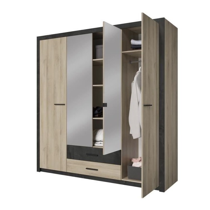 Armoire - Décor Chene Kronberg - 4 portes et 2 tiroirs - Chambre - L