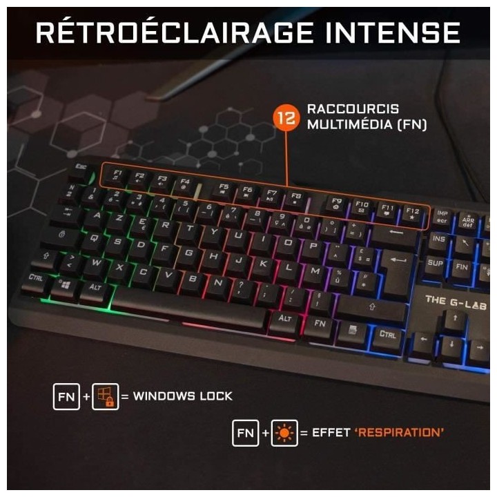 Pack Gaming Iridium - THE G-LAB - Clavier 160 FR + Souris Kult 170
