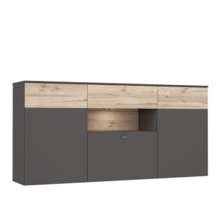 Buffet - Décor chene et gris - 3 portes + 1 tiroir + LED - COMO - L 1