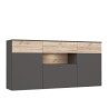 Buffet - Décor chene et gris - 3 portes + 1 tiroir + LED - COMO - L 194,8 x P 41,3 x H 94,5 cm