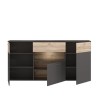 Buffet - Décor chene et gris - 3 portes + 1 tiroir + LED - COMO - L 194,8 x P 41,3 x H 94,5 cm