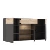 Buffet - Décor chene et gris - 3 portes + 1 tiroir + LED - COMO - L 194,8 x P 41,3 x H 94,5 cm