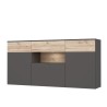 Buffet - Décor chene et gris - 3 portes + 1 tiroir + LED - COMO - L 194,8 x P 41,3 x H 94,5 cm