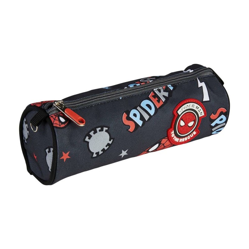 Trousse d'écolier cylindrique Spiderman Noir (8 x 8 x 23 cm)