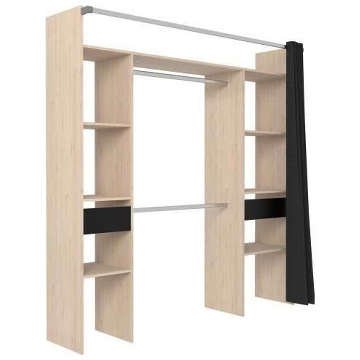EKIPA Dressing avec rideau - 2 colonnes avec 2 tiroirs + 2 penderies -