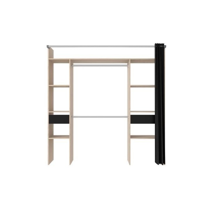 EKIPA Dressing avec rideau - 2 colonnes avec 2 tiroirs + 2 penderies -