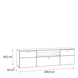 COMO Meuble TV 2 portes, 1 tiroir + LED - Décor chene et gris - L 209,8 x P 52 x H 59,3 cm