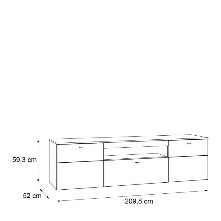 COMO Meuble TV 2 portes, 1 tiroir + LED - Décor chene et gris - L 209