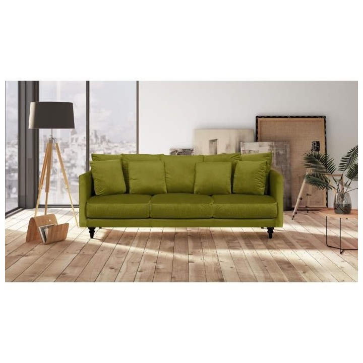 Canapé droit fixe 4 places - Velours vert sapin - Classique - CONSTAN