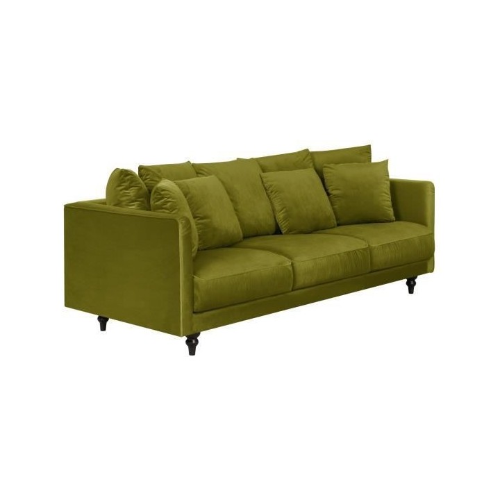 Canapé droit fixe 4 places - Velours vert sapin - Classique - CONSTAN