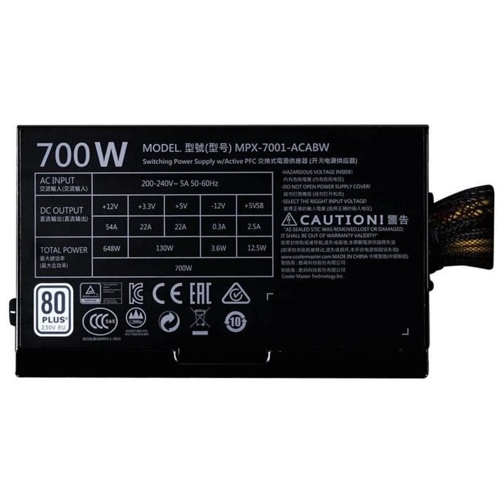 Alimentation PC -COOLER MASTER -MWE White V2 -700W (Certifiée 80 Plus