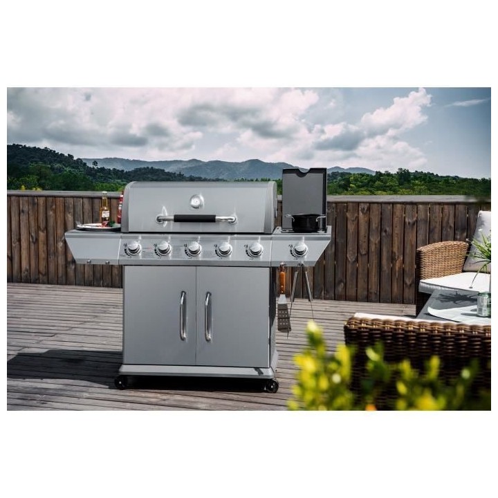 Barbecue Gaz DUKE INOX 5 feux et brûleur latéral - Jusqu'a 14 conviv