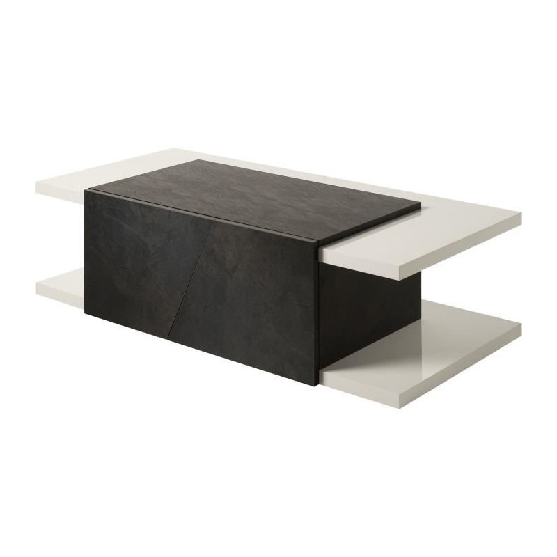 Table basse 2 portes - Structure en panneau de particule épaisseur de 18mm - Blanc et gris - Cooper