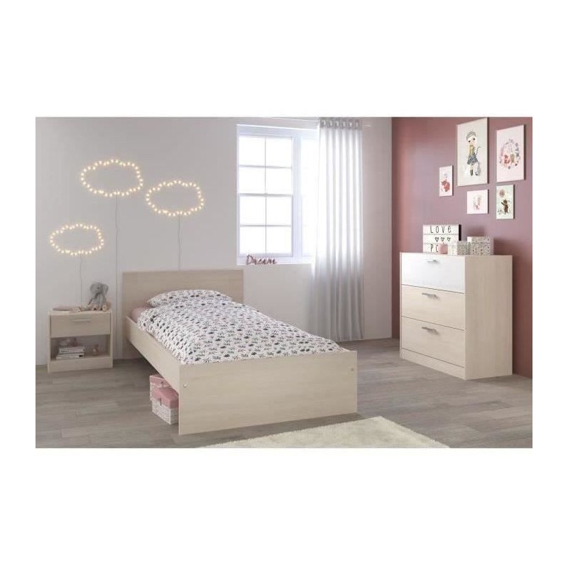 PARISOT Chambre enfant complete style contemporain décor acacia clair et blanc mat - l 90 x L 190 cm - CHARLEMAGNE