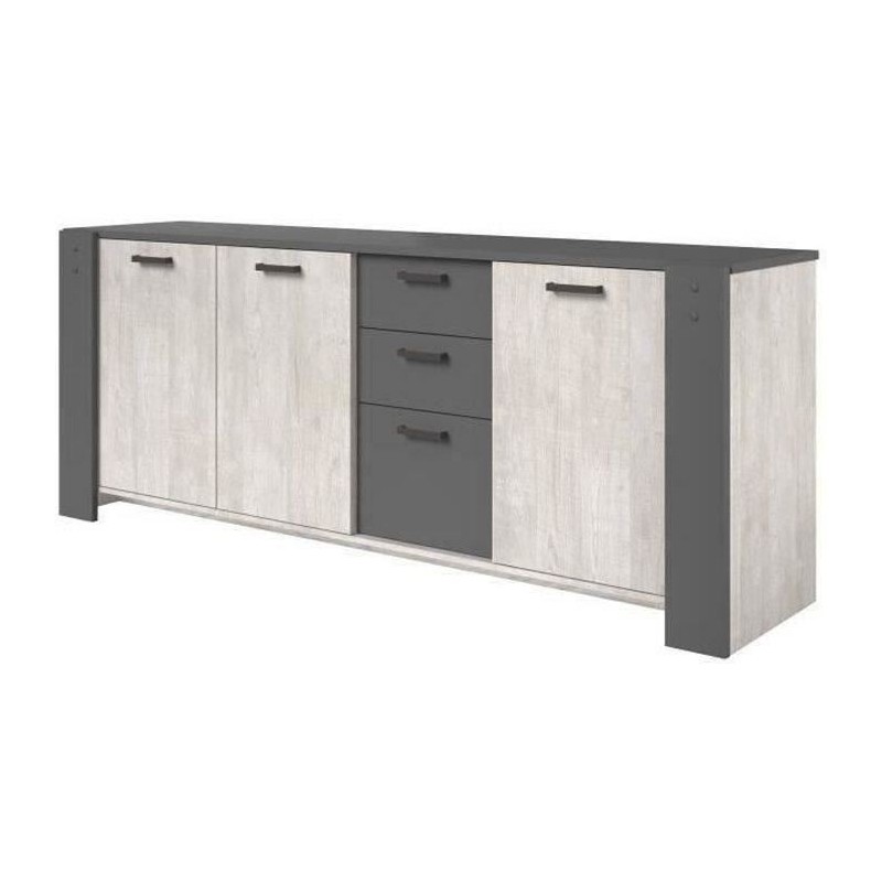 PARISOT Enfilade 3 portes et 3 tiroirs - Décor gris - LOFT - L 220 x P 52 x H 86,5 cm