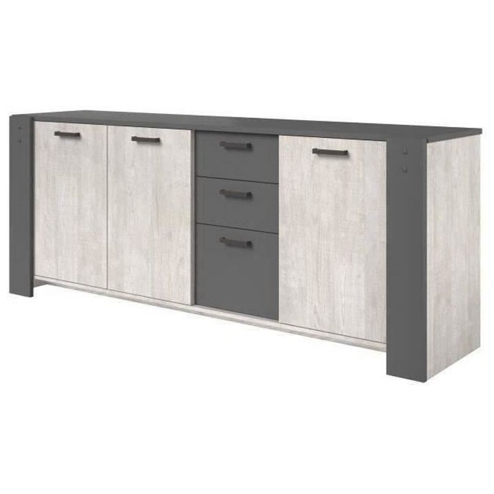 PARISOT Enfilade 3 portes et 3 tiroirs - Décor gris - LOFT - L 220 x