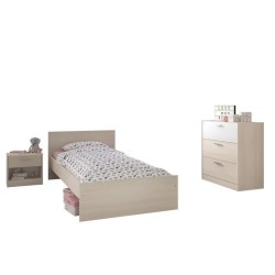 PARISOT Chambre enfant complete style contemporain décor acacia clair et blanc mat - l 90 x L 190 cm - CHARLEMAGNE