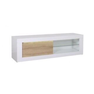 Meuble TV 1 porte - Décor chene clair et blanc - L 170 x P 45 x H 50