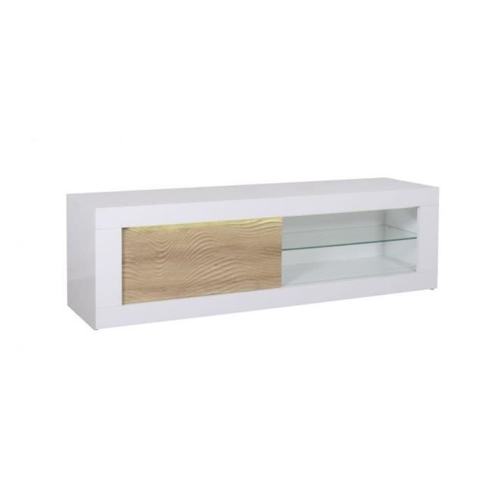 Meuble TV 1 porte - Décor chene clair et blanc - L 170 x P 45 x H 50