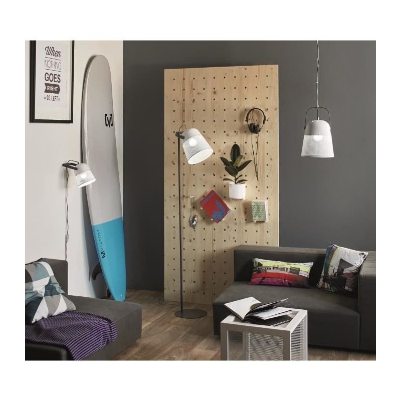 COREP Lampadaire abat-jour articulé - Métal - H145cm - Blanc et gris anthracite