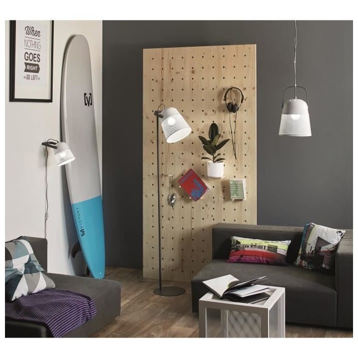 COREP Lampadaire abat-jour articulé - Métal - H145cm - Blanc et gris