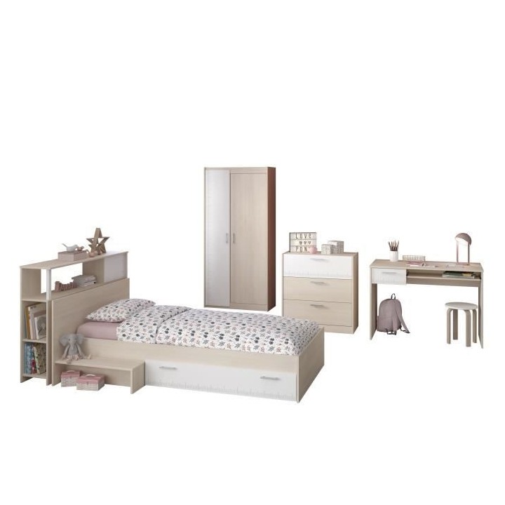 PARISOT Chambre enfant complete - Tete de lit + lit + commode + armoir