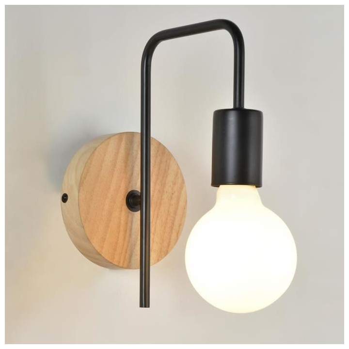 COREP Applique Berkley base ronde en bois naturel patiné et métal pe