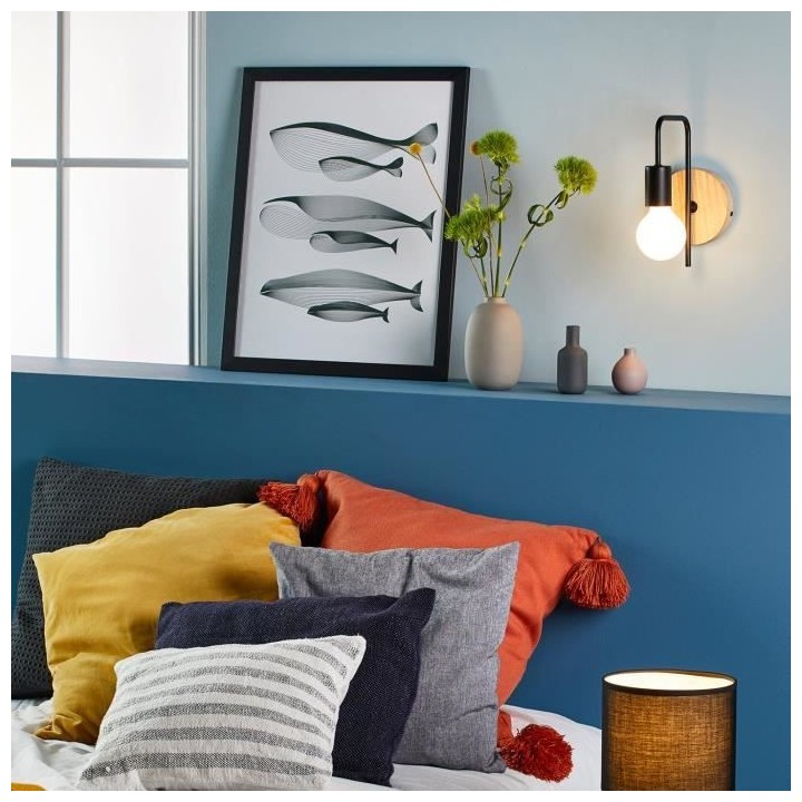 COREP Applique Berkley base ronde en bois naturel patiné et métal pe